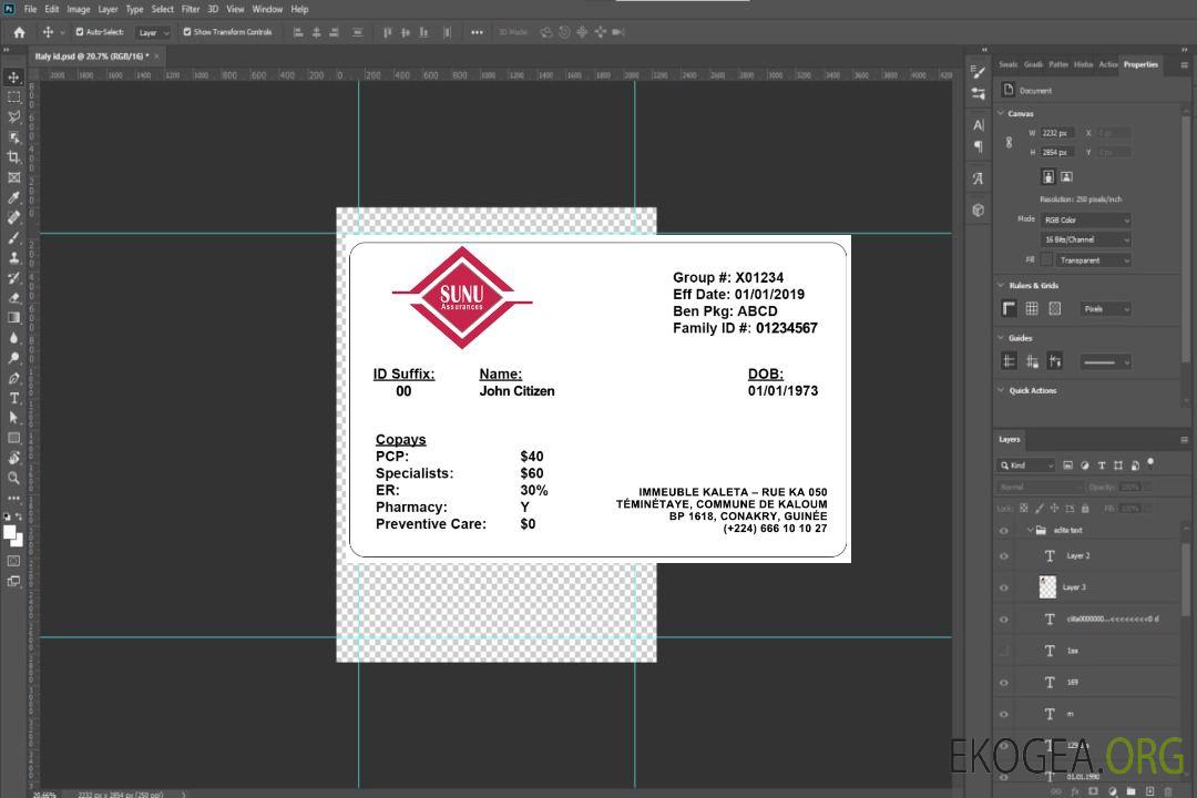 Carte d'assurance maladie de Guinée template